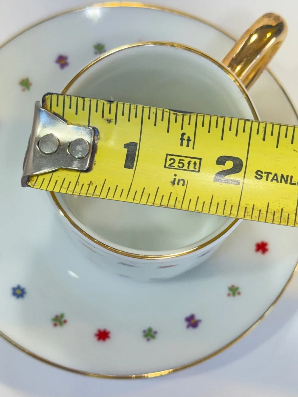 Vintage Mini Teacup Saucer Set Floral “Coffee, Tea, My Friends & Me” 1998 J&S